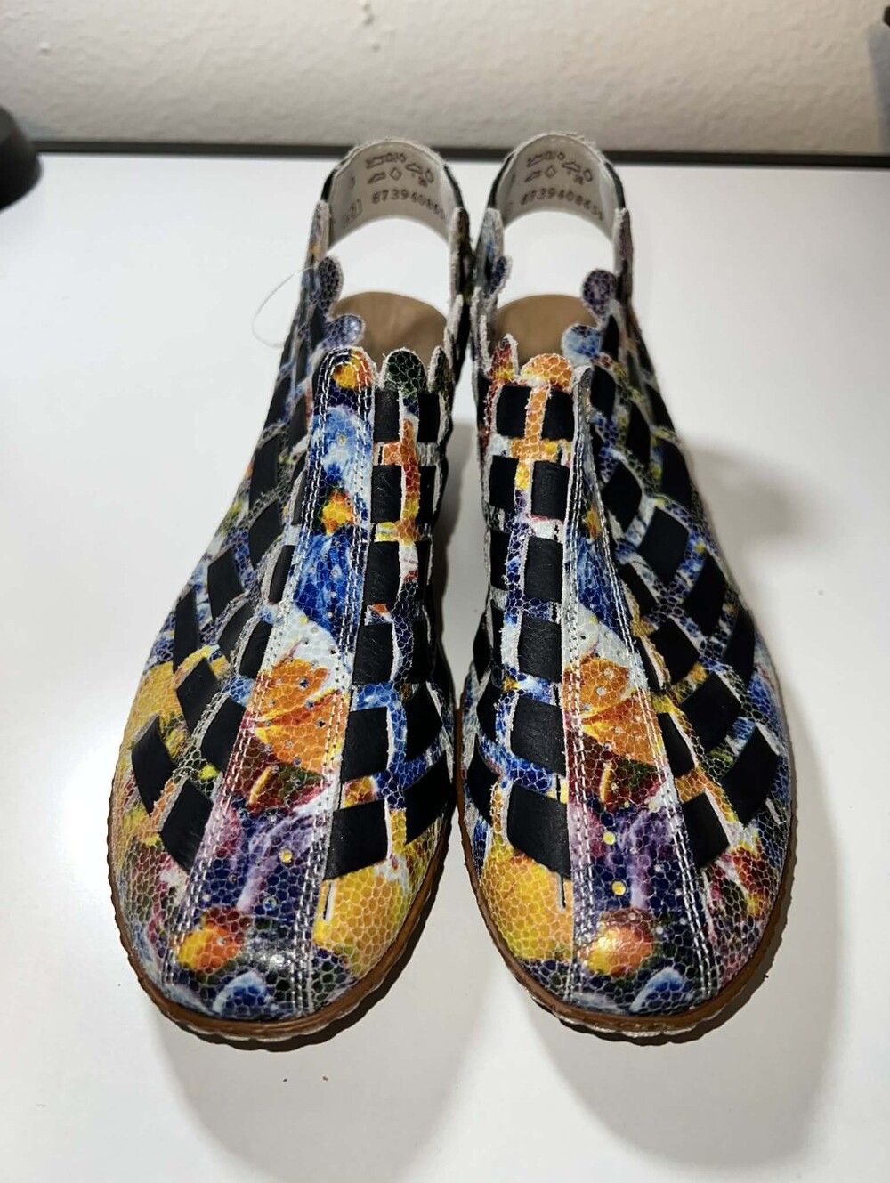 Women's Rieker Shoes Scalloped Trim Leather Woven  Slip-On Shoes 40